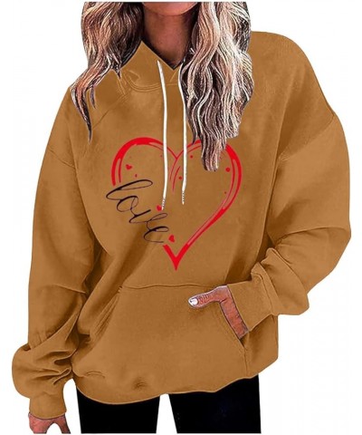 Womens Valentine's Day Hoodies Heart Print Oversized Hooded Sweatshirt Pullover Sweatshirts Long Sleeve with Pocket B_gold $1...