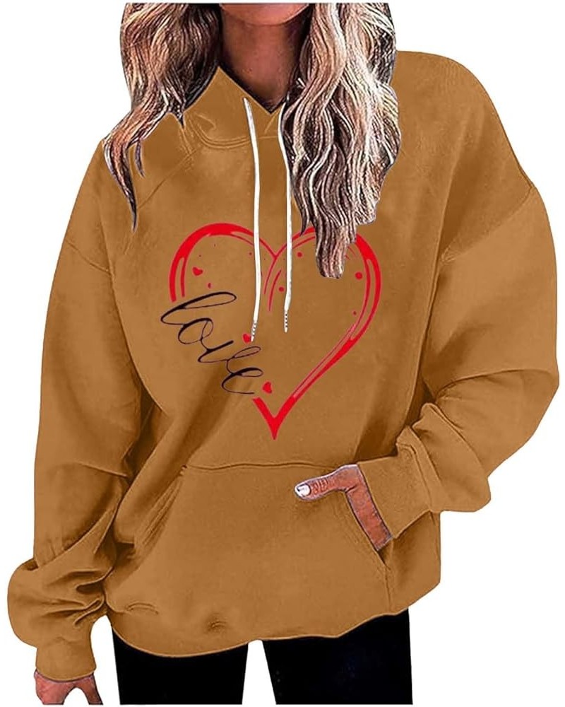 Womens Valentine's Day Hoodies Heart Print Oversized Hooded Sweatshirt Pullover Sweatshirts Long Sleeve with Pocket B_gold $1...