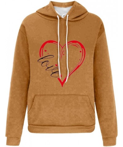 Womens Valentine's Day Hoodies Heart Print Oversized Hooded Sweatshirt Pullover Sweatshirts Long Sleeve with Pocket B_gold $1...