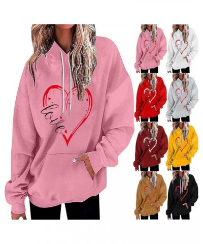 Womens Valentine's Day Hoodies Heart Print Oversized Hooded Sweatshirt Pullover Sweatshirts Long Sleeve with Pocket B_gold $1...