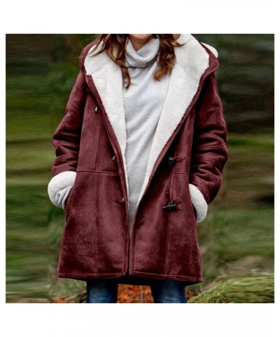 Womens Sherpa Lined Jackets Fashion Winter Fuzzy Fleece Hoodie Sweatshirt Casual Soft Cozy Horn Button Down Coats G10-wine $9...