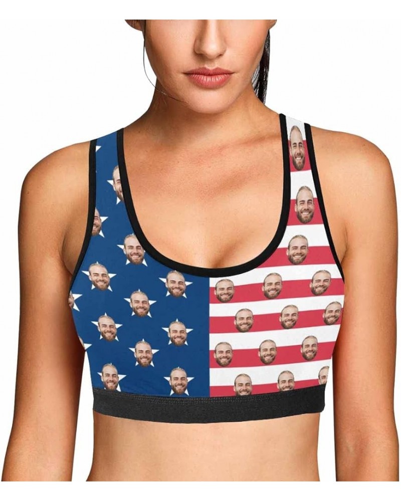 Custom Boyfriend Face Photo Lips Kiss Women's Sports Bra Flag $8.61 Lingerie