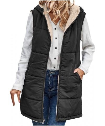 Long Puffer Vest Women Reversible Sherpa Lined Vest Fuzzy Teddy Jacket Plus Size Sleeveless Puffer Fleece Coats Black $11.64 ...