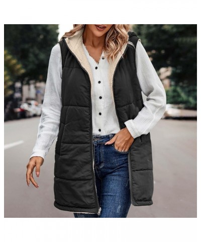 Long Puffer Vest Women Reversible Sherpa Lined Vest Fuzzy Teddy Jacket Plus Size Sleeveless Puffer Fleece Coats Black $11.64 ...