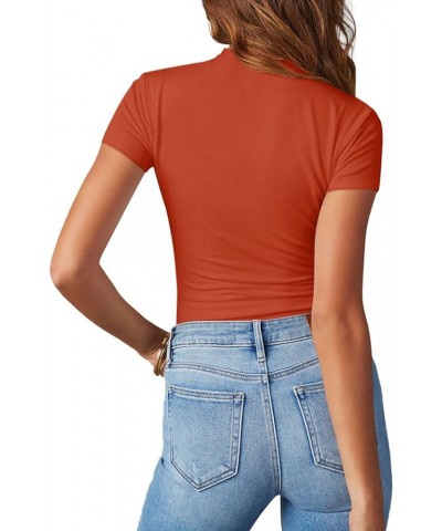 Womens Double Lined Mock Neck Crop Tops Summer Short Sleeve Shirts Basic T Shirt Orange $10.74 T-Shirts