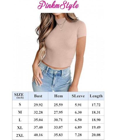 Womens Double Lined Mock Neck Crop Tops Summer Short Sleeve Shirts Basic T Shirt Orange $10.74 T-Shirts