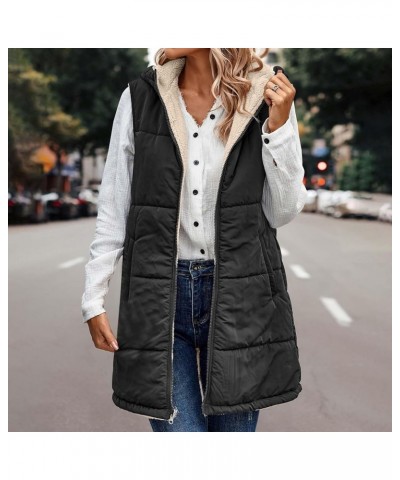 Long Puffer Vest Women Reversible Sherpa Lined Vest Fuzzy Teddy Jacket Plus Size Sleeveless Puffer Fleece Coats Black $11.64 ...