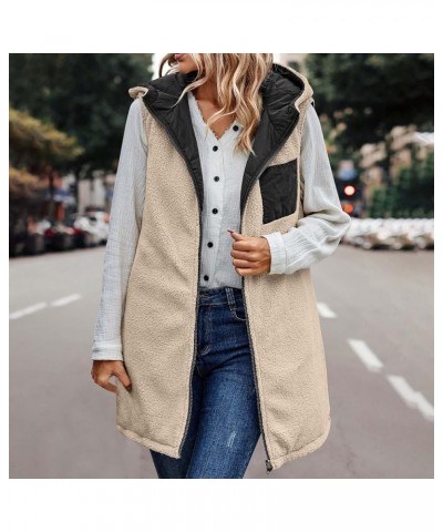 Long Puffer Vest Women Reversible Sherpa Lined Vest Fuzzy Teddy Jacket Plus Size Sleeveless Puffer Fleece Coats Black $11.64 ...