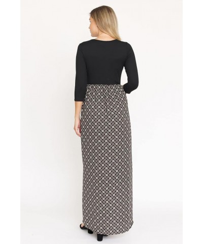 Eloges Women's ¾ Sleeve Contrast Floral | Stripe Maxi Dress Black/Tile Print $9.53 Dresses