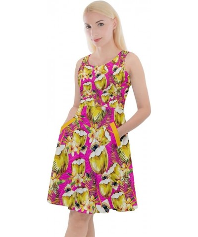 Womens Pineapple Summer Hawaii Fruits Print Casual Knee Length Skater Dress with Pockets, XS-5XL Deep Pink $13.20 Dresses