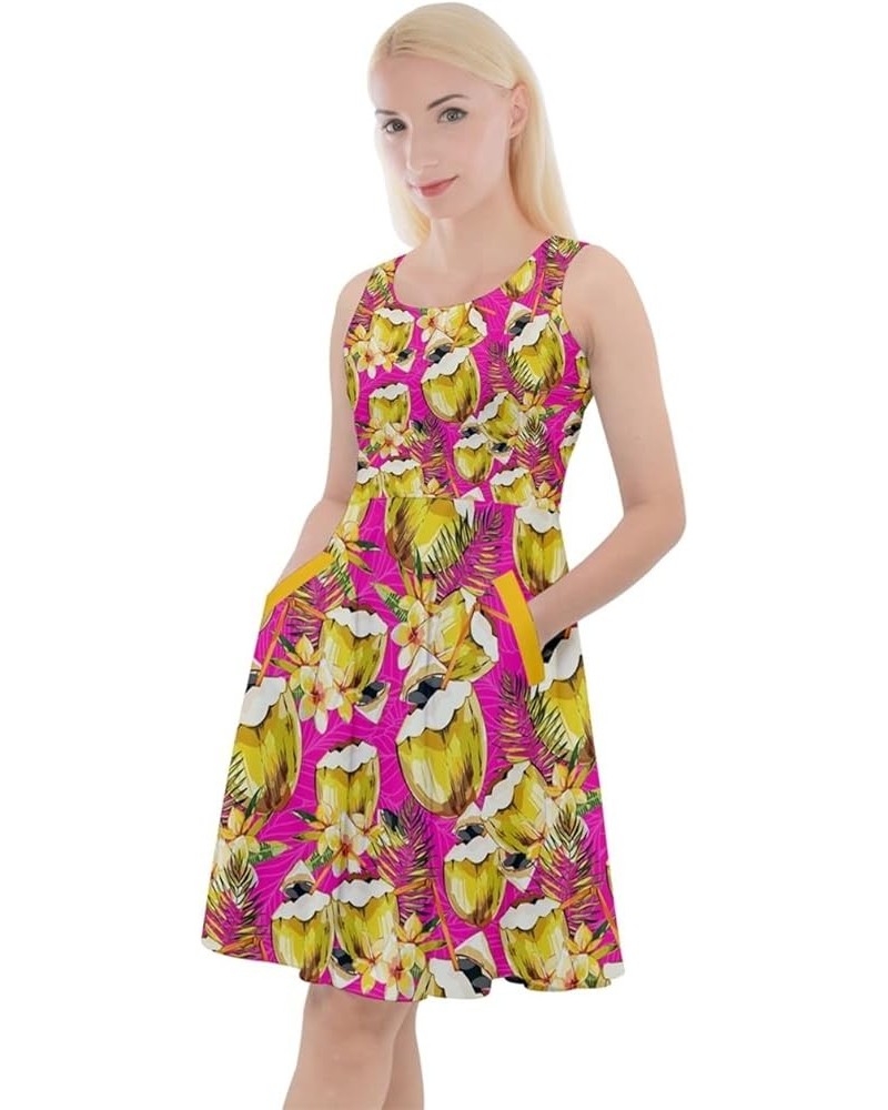 Womens Pineapple Summer Hawaii Fruits Print Casual Knee Length Skater Dress with Pockets, XS-5XL Deep Pink $13.20 Dresses