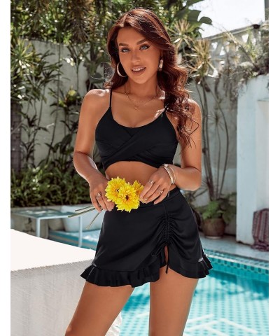 Womens High Waisted Bikini Push Up Tankini Bathing Suits Ruffle Swim Skirt 2 Piece Swimsuit Black $20.68 Swimsuits