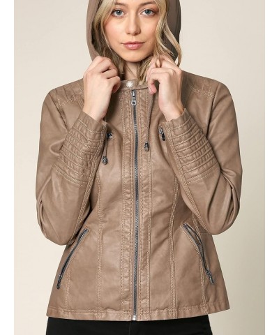 Women's Removable Hooded Faux Leather Jacket Moto Biker Coat Wjc663_taupe $26.63 Coats