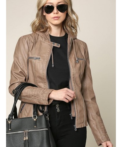 Women's Removable Hooded Faux Leather Jacket Moto Biker Coat Wjc663_taupe $26.63 Coats