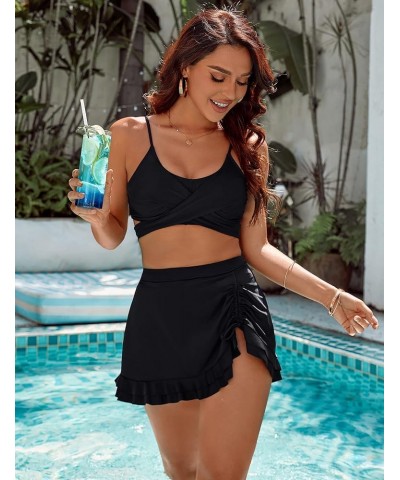 Womens High Waisted Bikini Push Up Tankini Bathing Suits Ruffle Swim Skirt 2 Piece Swimsuit Black $20.68 Swimsuits