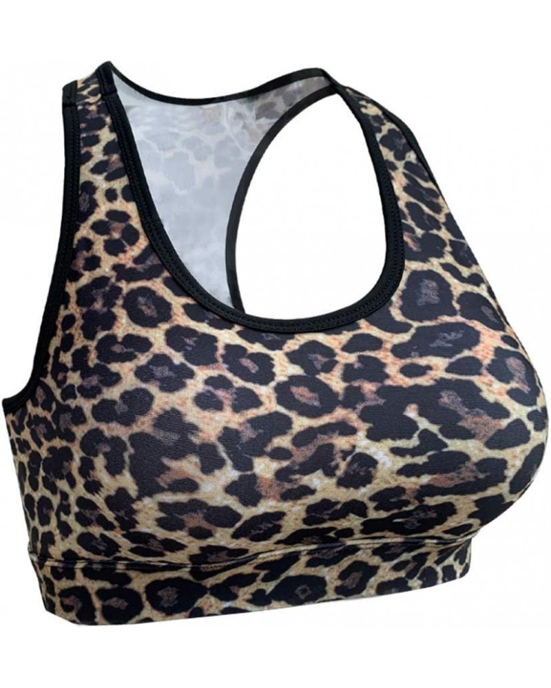 Women’s Sports Bra Phone Pocket Racer Back High Support Fitness Workout Yoga Bra Leopard $11.20 Lingerie