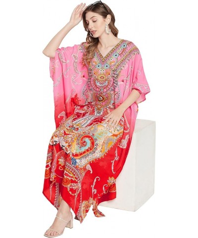 Gypsie Blu Women Floral Kaftan Plus Size Caftan Dress Long Tunic Maxi Casual Beach Dress Pink Paisley Caftan Dress $13.67 Dre...