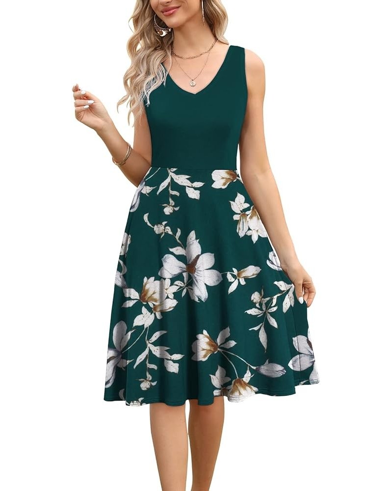 Women's Elegant V-Neck Casual Dresses Sleeveless Summer T-Shirt Dresses with Pockets B4 Greenw-floral $14.49 Socks