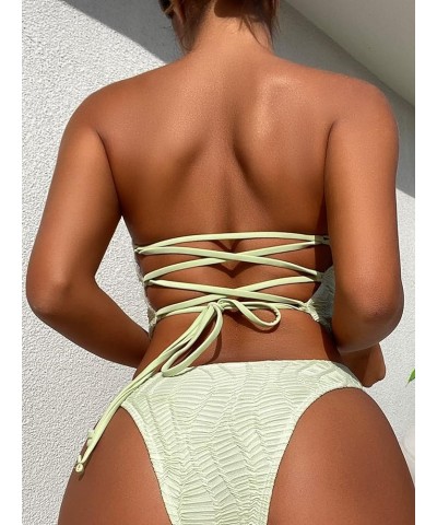 Women's Bandeau Tankini Swimsuit 2 Piece Lace Up Hanky Hem High Cut Bathing Suits Mint Green $17.33 Swimsuits