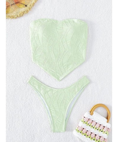 Women's Bandeau Tankini Swimsuit 2 Piece Lace Up Hanky Hem High Cut Bathing Suits Mint Green $17.33 Swimsuits