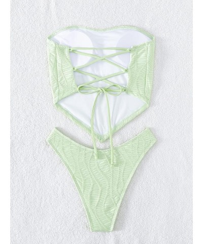 Women's Bandeau Tankini Swimsuit 2 Piece Lace Up Hanky Hem High Cut Bathing Suits Mint Green $17.33 Swimsuits