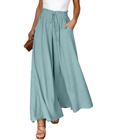 Womens Casual Wide Leg Pants Flowy Elastic Drawstring Waist Palazzo Pants with Pockets Pale Green $18.04 Pants