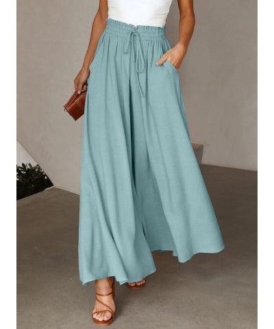 Womens Casual Wide Leg Pants Flowy Elastic Drawstring Waist Palazzo Pants with Pockets Pale Green $18.04 Pants