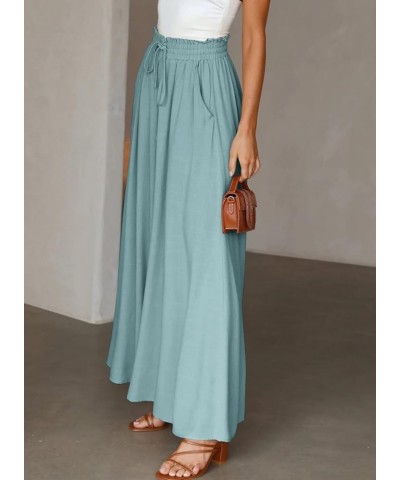 Womens Casual Wide Leg Pants Flowy Elastic Drawstring Waist Palazzo Pants with Pockets Pale Green $18.04 Pants