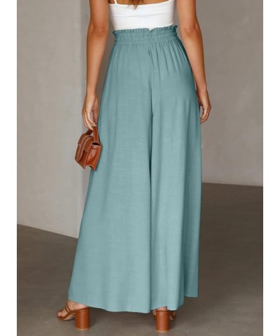 Womens Casual Wide Leg Pants Flowy Elastic Drawstring Waist Palazzo Pants with Pockets Pale Green $18.04 Pants