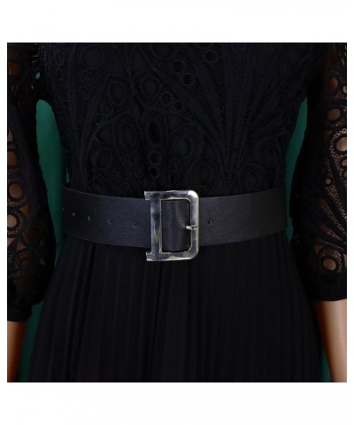 Formal Dress for Curvy Women, Elegant Business Dress with Belt, Lace Pleated Skirt for Evening & Parties Black $23.77 Dresses