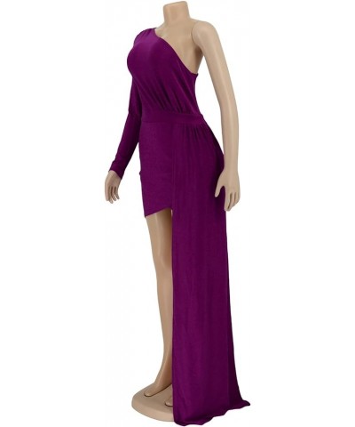 Women's Bodycon Mini Sparkly Dress Sexy One Shoulder Wrap Ruched Cocktail Evening Dress with Tail 1purple $16.92 Dresses