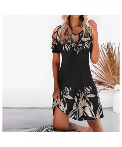 Women Summer Cold Shoulder Dress Short Sleeve Cut Out Mini Shirt Dress Floral Loose Short Dresses Casual Tshirt Dress 01beige...