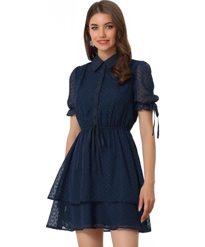 Women's Peter Pan Collar Floral Drawstring Halloween Chiffon Layered Dress Small Dark Blue Medium Dark Blue $15.58 Dresses