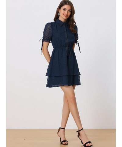 Women's Peter Pan Collar Floral Drawstring Halloween Chiffon Layered Dress Small Dark Blue Medium Dark Blue $15.58 Dresses