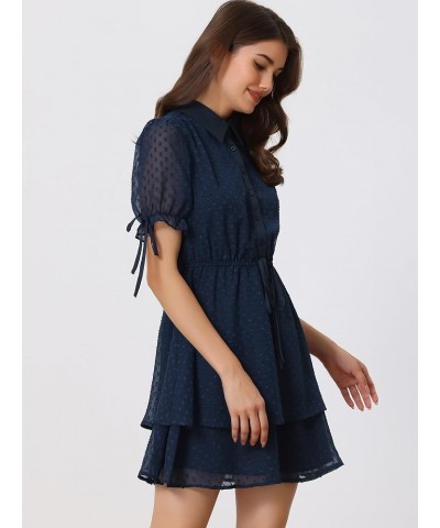 Women's Peter Pan Collar Floral Drawstring Halloween Chiffon Layered Dress Small Dark Blue Medium Dark Blue $15.58 Dresses