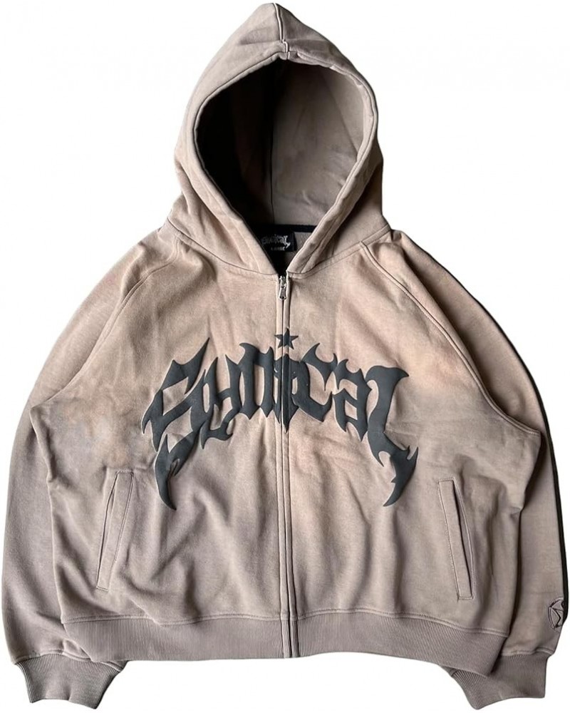 Womens Men Y2k Zip Up Hoodies Gothic Graphic Print Hoodie Sweatshirts Aesthetic Grunge Vintage Streetwear Khaki $13.49 Hoodie...