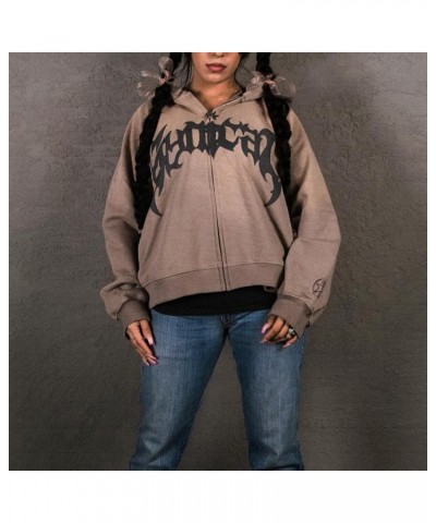 Womens Men Y2k Zip Up Hoodies Gothic Graphic Print Hoodie Sweatshirts Aesthetic Grunge Vintage Streetwear Khaki $13.49 Hoodie...