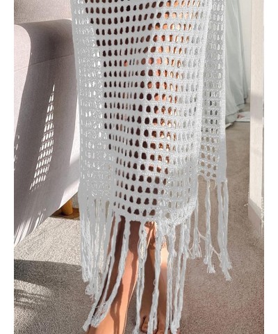 Women's Crochet Beach Cover Up Skirt Fringe Hem Splited Knit Maxi Skirt Swimwear Solid White $14.88 Swimsuits