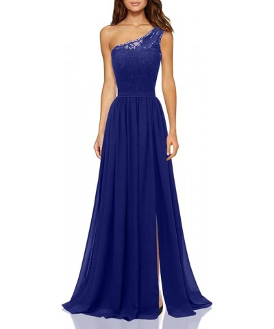 Women's Chiffon One Shoulder Bridesmaid Dresses for Wedding Long Lace Bodice Slit Formal Party Gown with Pockets Royal Blue $...