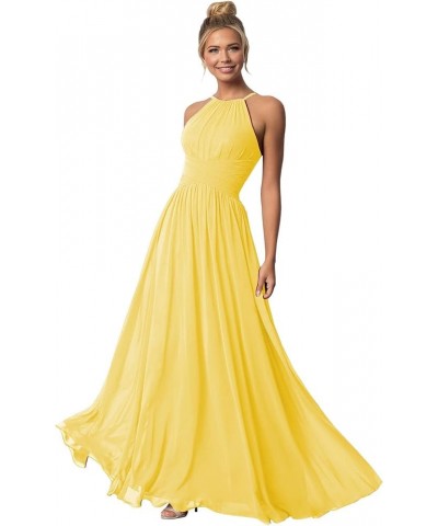 Chiffon Halter Bridesmaid Dresses for Wedding Long Spaghetti Straps A Line Formal Evening Prom Party Gown Yellow $23.52 Dresses