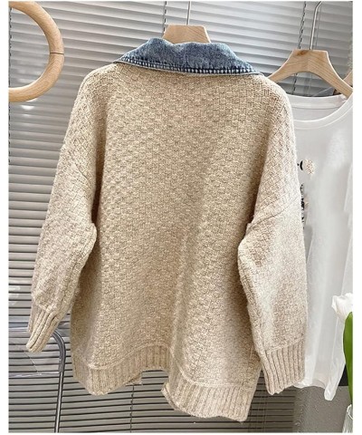 Women's Fashion Stitching Denim Loose Dolman Sleeve Long Sleeve Button Cardigan Sweater Jacket Khaki $21.75 Sweaters