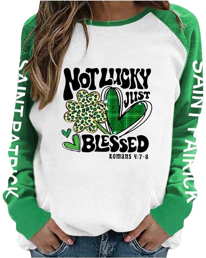 Women St. Patrick Day Sweatshirt Funny Letter Print Hoodies Long Sleeve Casual Shamrock Lucky Sweatshirts G19 Green $19.01 Ho...