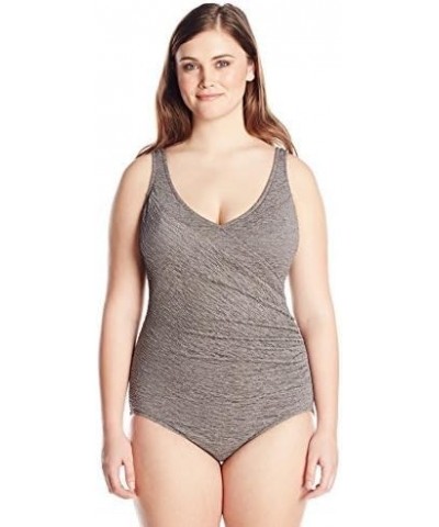 Women's Plus-Size Krinkle Chlorine-Proof Mock Surplice One Piece Swimsuit Mineral $47.94 Swimsuits