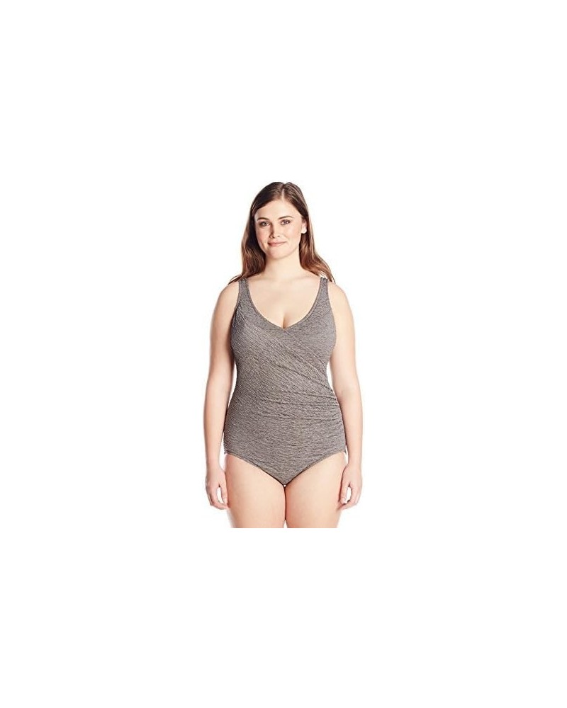 Women's Plus-Size Krinkle Chlorine-Proof Mock Surplice One Piece Swimsuit Mineral $47.94 Swimsuits