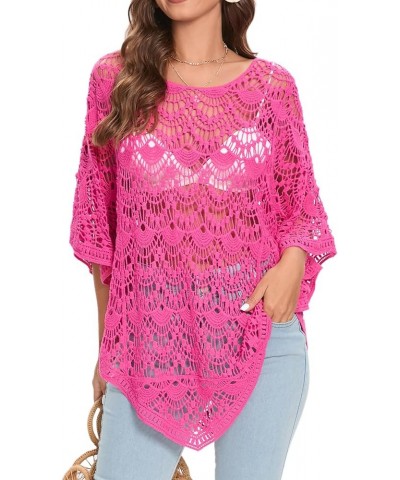 Women's Crochet Lace Poncho Top Boho Sheer Pullover Hollow Out Beach Cover Up Rose $21.27 Swimsuits