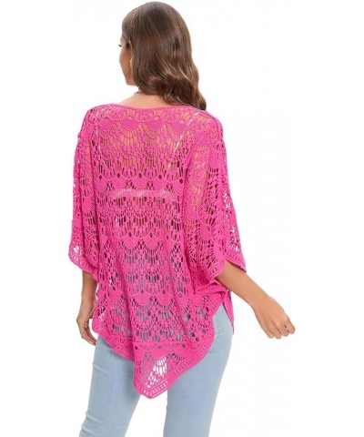 Women's Crochet Lace Poncho Top Boho Sheer Pullover Hollow Out Beach Cover Up Rose $21.27 Swimsuits