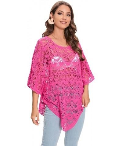 Women's Crochet Lace Poncho Top Boho Sheer Pullover Hollow Out Beach Cover Up Rose $21.27 Swimsuits