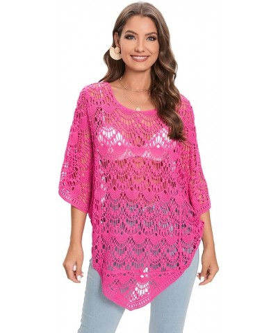 Women's Crochet Lace Poncho Top Boho Sheer Pullover Hollow Out Beach Cover Up Rose $21.27 Swimsuits