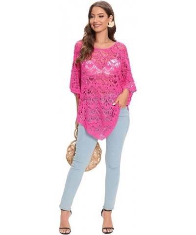 Women's Crochet Lace Poncho Top Boho Sheer Pullover Hollow Out Beach Cover Up Rose $21.27 Swimsuits