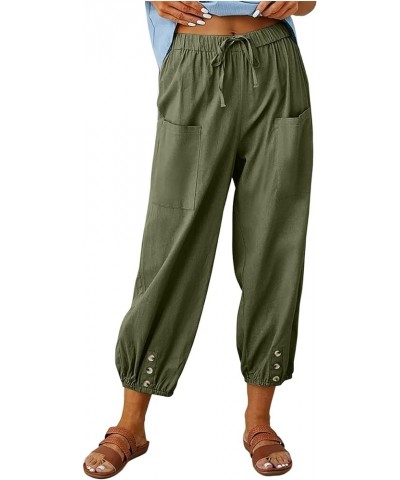 Women's Drawstring Elastic Waist Pockets Wide Leg Cargo Pants Palazzo Trousers Army Green $9.71 Pants